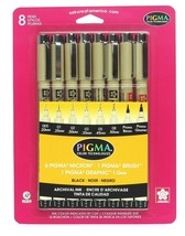 Sakura 8-Piece/set Pigma Micron Graphic &amp; Brush Pen Set Black (0.2-mm, 0... - £27.56 GBP