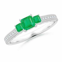 ANGARA Aeon Vintage Style Square Emerald Three Stone Engagement Ring - £716.12 GBP