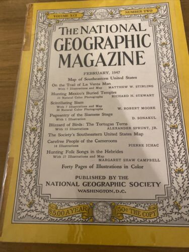 NATIONAL GEOGRAPHIC February 1947 WITH MAP! Coca Cola Ad - $5.94