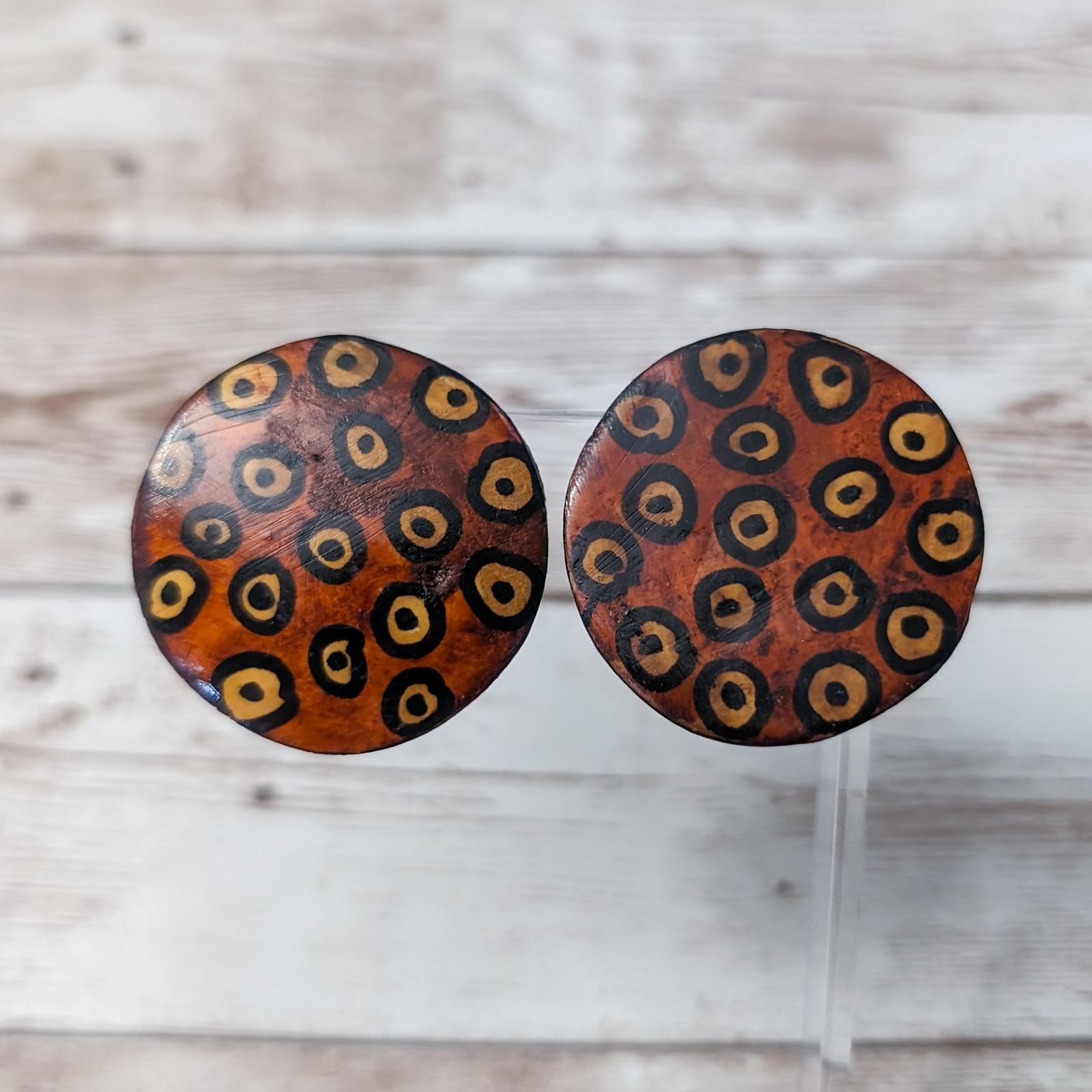 Primary image for Vintage Clip On Earrings Large Unusual Circle with Spots