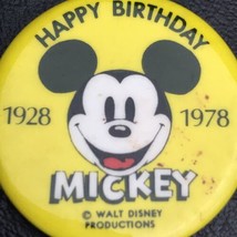 Mickey Mouse Happy Birthday 1978 Button Pinback Pin Vintage Walt Disney - $12.00