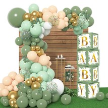 143Pcs Baby Boxes Sage Green Baby Shower Decorations, Olive Green Balloon Garlan - £32.76 GBP