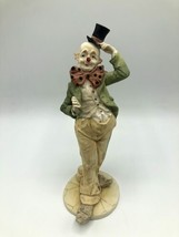 Vintage Clown Figurine Resin 8&quot; Top Hat Big Bow Tie Pointy Shoes Red Nose - £15.97 GBP