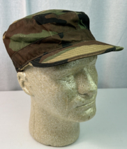 Vintage 80s US Military Uniform Cap Hat Woodland Camo 8415-01-134-3179 -Sz 7 3/8 - £11.59 GBP