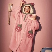 Strawberry Plush Night Robes | Women Pajama Sleep Dress Jump Suit - £83.82 GBP