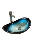 beautiful Bathroom Counter Top Vessel Blue Silver Tempered Glass Sink Bo... - $129.00