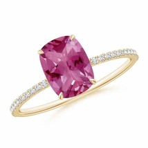 ANGARA Thin Shank Cushion Cut Pink Tourmaline Ring With Diamond Accents - £1,279.45 GBP
