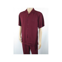 Men INSERCH 2pc Walking Leisure Suit Shirt Pants Set Short Sleeves 9356 Burgundy image 5