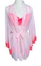 Victorias Secret Sheer Pink Neon Lace Nightie Matching Kimono Robe Linge... - $34.64