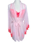 Victorias Secret Sheer Pink Neon Lace Nightie Matching Kimono Robe Linge... - $34.64