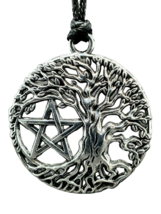 Tree of Life Pentacle Necklace Pentagram Pendant Pagan Wiccan Witchcraft Corded - £3.83 GBP