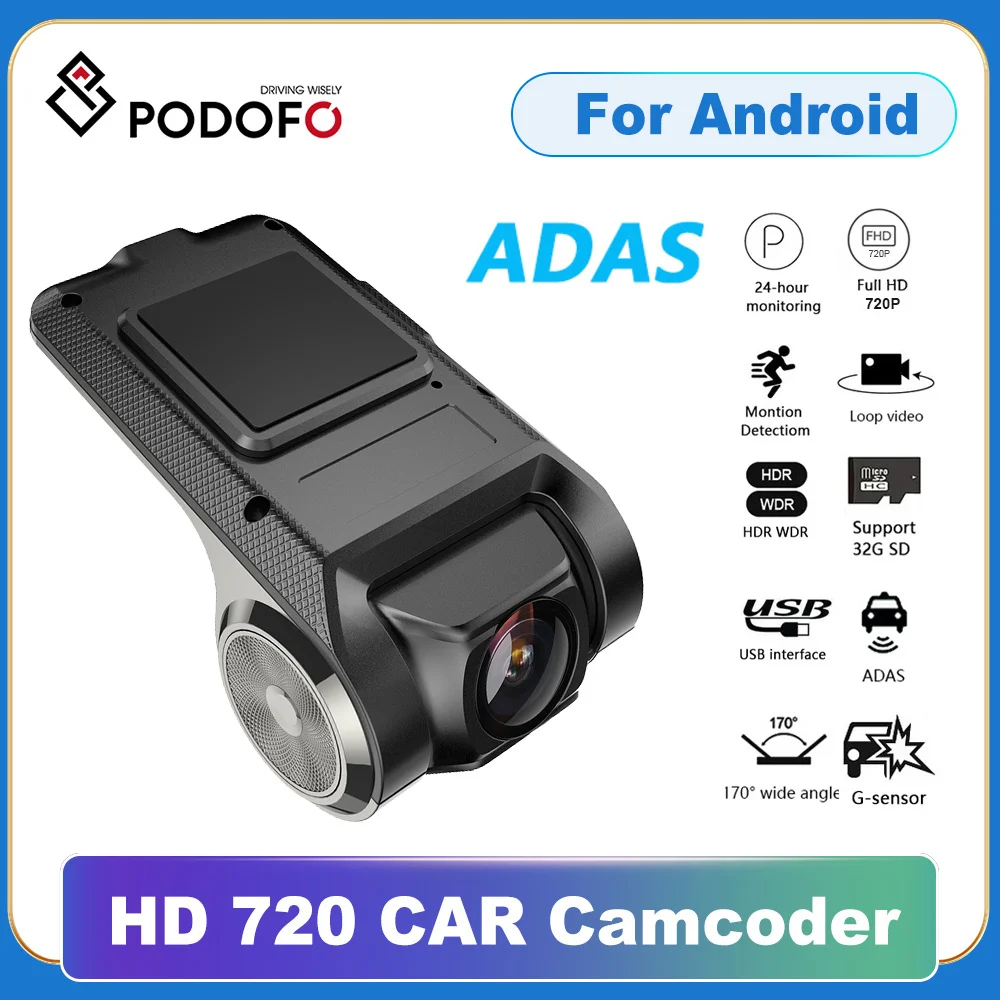 Podofo Dash Cam Adas Car Dvr 720P Adas Dashcam Dv Rs Video Hd Usb Tf Card Auto - £17.28 GBP+