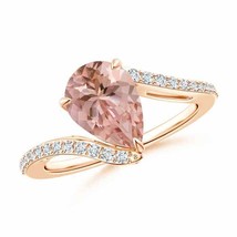 ANGARA Pear-Shaped Morganite Bypass Ring with Diamond Accents in 14K Gold - £1,103.48 GBP
