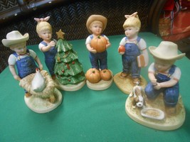 Great Collection Set of 4 Figurines by Homco.....DENIM DAYS 1985 plus 1 FREE Fig - £17.80 GBP