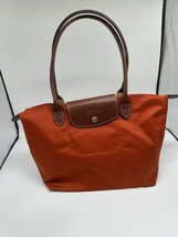 LONGCHAMP LE PLIAGE Medium Burnt Orange Nylon/Brown Leather Top Handle - £141.25 GBP
