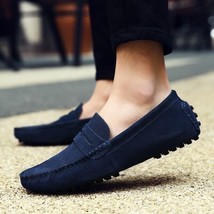 Genuine Leather Men Shoes Suede Leather Men Loafers Soft Plus Size Autumn Mens S - £51.00 GBP