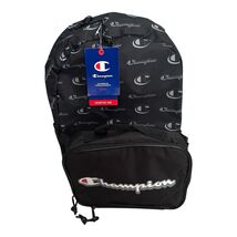 Champion Manuscript Backpack School Bag Black Insulated Lunch Box - $16.71