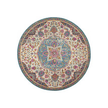 HomeRoots 8 ft. Round Pink &amp; Blue Floral Medallion Area Rug - $263.05