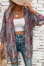 Red Paisley Print Open Front Kimono - $13.16