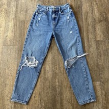 ZARA Womens Size 4 Blue High Rise Distressed Crop Jeans Denim Pants 26x26.5 - £18.66 GBP