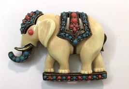 Vintage Unsigned Elephant Multicolor Beaded Pin Brooch Tibetan Style - £43.54 GBP