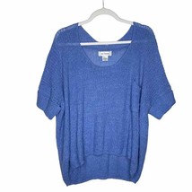 Ces Femme Open Knit Scoop Neck Dolman Sweater Patch Pocket Pullover Blue Medium - £19.14 GBP