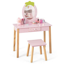2-in-1 Children Vanity Table Stool Set with Mirror-Pink - $122.45