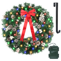 Prelit Christmas Wreaths Front Door Garland Decor With Led String Lights Hanger - £76.75 GBP