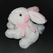 Homerbest White Bunny Rabbit Plush Small 5&quot; Toy Pink Ears Gingham Bow Easter - £10.22 GBP