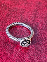 Thin Pewter Twist w Small Round Rose Flower Ring Size 6.25 – top of ring... - $11.29
