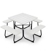 Outdoor Picnic Table with 4 Benches and Umbrella Hole-White - Color: White - €260,14 EUR