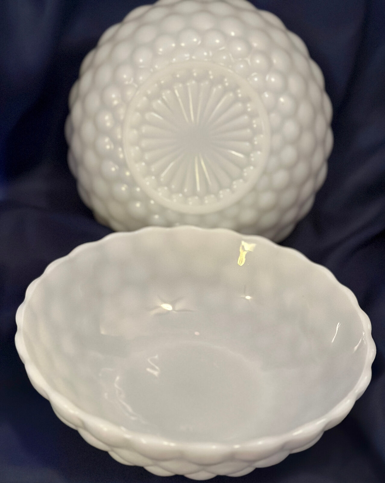 Anchor Hocking Milk Glass Serving Bowls (2) 8-1/4" x 3-1/4" White Bubble Glass - £31.17 GBP
