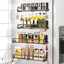 Magnetic Spice Rack for Refrigerator 4 Pack Magnetic Fridge Shelf with Hooks Spi - £45.36 GBP