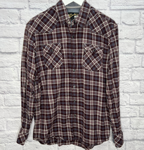 Duke&#39;s Mens Pearl Snap Button Plaid Flannel Shirt Size L Maroon Pockets Western  - £15.78 GBP