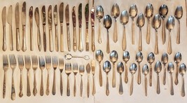 55 Stainless Steel Flatware Spoon Fork Knife LOT Mixed VTG Patterns 5 lb... - $19.73