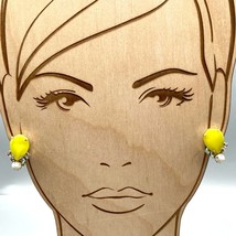 Bright Yellow Glam Earrings, Gold Tone VIntage Clip Ons with Milk Glass Anchor - £22.42 GBP