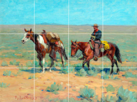 mounted cowboy and pack horse country western ceramic tile mural backsplash - £46.71 GBP+