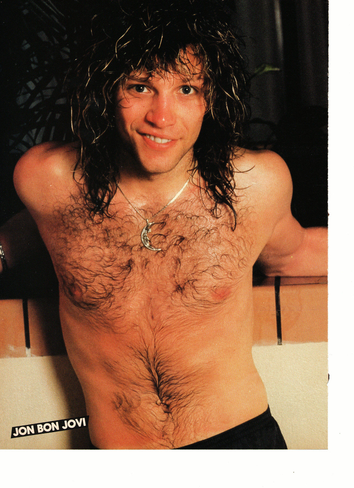 Jon Bon Jovi teen magazine pinup clipping shirtless in a hot tub necklace Rock - $3.50