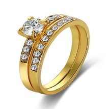 18k Yellow Gold Plated CZ Accent Wedding/engagement Ring Set - size 5 - 12 - £21.45 GBP