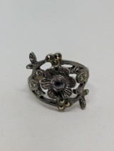 Vintage Sterling Silver 925 Amethyst Marcasite Flower Ring Size 6 - $24.99