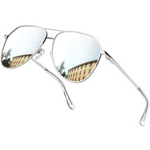 Oversized Silver Aviation Sunglasses Polarized, Retro Sun Glasses UV Protection, - $28.85