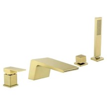 Waterfall Roman Tub Faucet with Hand Shower Brushed Gold Bathroom 4 Hole - £151.27 GBP