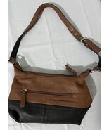 Stone &amp; Co Black &amp; Tan Shoulder Bag Pebble Faux Leather Tote Handbag Bea... - $24.74 CAD