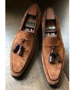 Handmade Men’s Tan Color Suede Shoes, Round Toe Slip On Dress Formal Tus... - $2,741.49 MXN