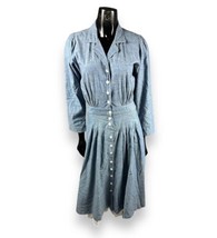 Vtg FADS Women Blue Cotton Denim Button Front Fit Flare Dress CottageCor... - £21.41 GBP