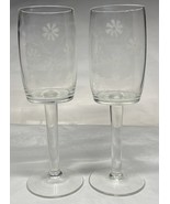 2 Vintage Etched Stemmed Glasses Daisy &amp; Leaves Wine Sherry Cordial Glasses - £11.08 GBP