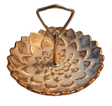 Royal Haeger USA 879H 18K Gold Tweed Candy Trinket Nut Dish Pottery Handled - $28.04
