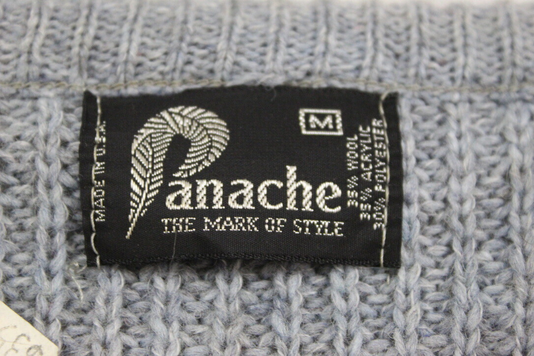 Vintage 70s Panache USA Wool Acrylic Blue Gray V-Neck Sweater M NWT Item image 4