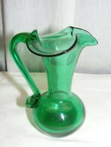 Vintage Art Glass Green Hand Blown Mini 5&quot; Vase Pitcher - $553.18 MXN