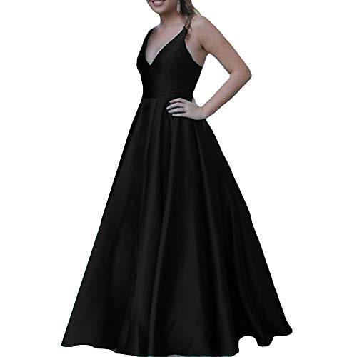 Women V Neck Spaghetti Straps Formal Long Maxi Evening Prom Dresses Black US 16